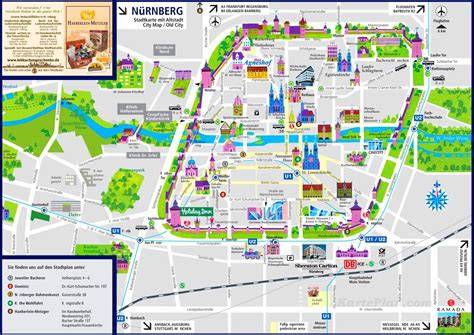 Karte von Nürnberg und typisches Nürnberger Elisenlebkuchen Geschäft