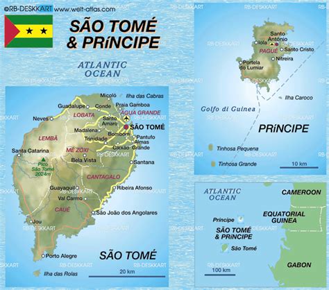 Karte von São Tomé und Príncipe mit Kakaoanbaugebieten und touristischen Highlights