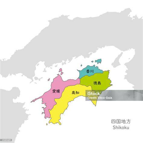 Karte von Shikoku mit Tokushima und Kagawa