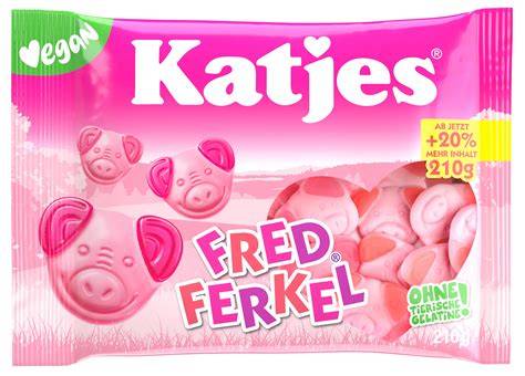 Katjes Fred Ferkel Packung und Fruchtgummis