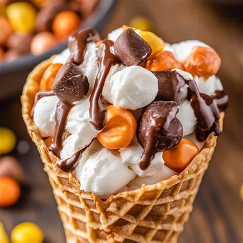 Keksbecher gefüllt mit Pudding und Marshmallows