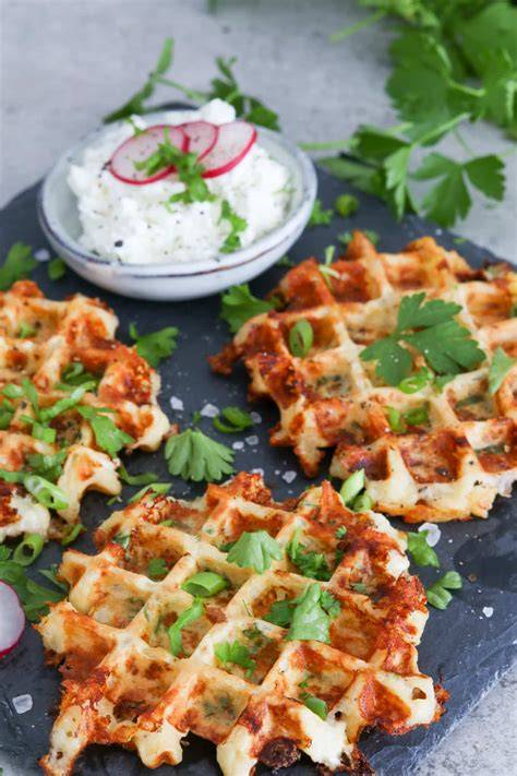 Keto Käsewaffeln mit Guacamole und Muhammara Dip