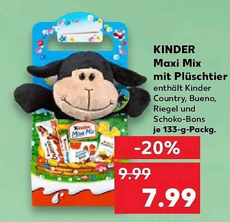Kinder Maxi Mix Plüschtier und Verpackung, Nahaufnahme