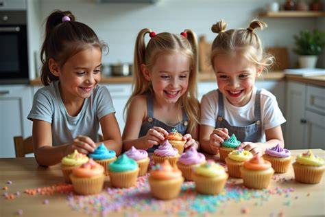 Kinder beim Verzieren von Muffins