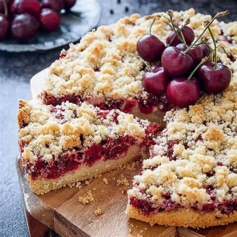 Kirsch-Streuselkuchen mit Marzipan und Streusel