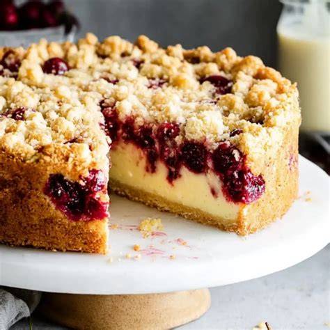 Kirschkuchen mit Pudding und Mandelhaube