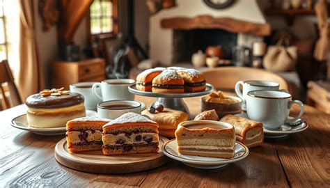 Klassische irische Kaffeetafel mit Kuchen und Irish Coffee