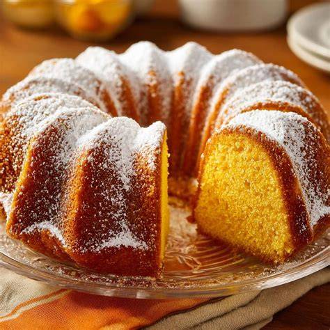 Klassischer Keksreste-Gugelhupf nach dem Backen, serviert auf einer Platte