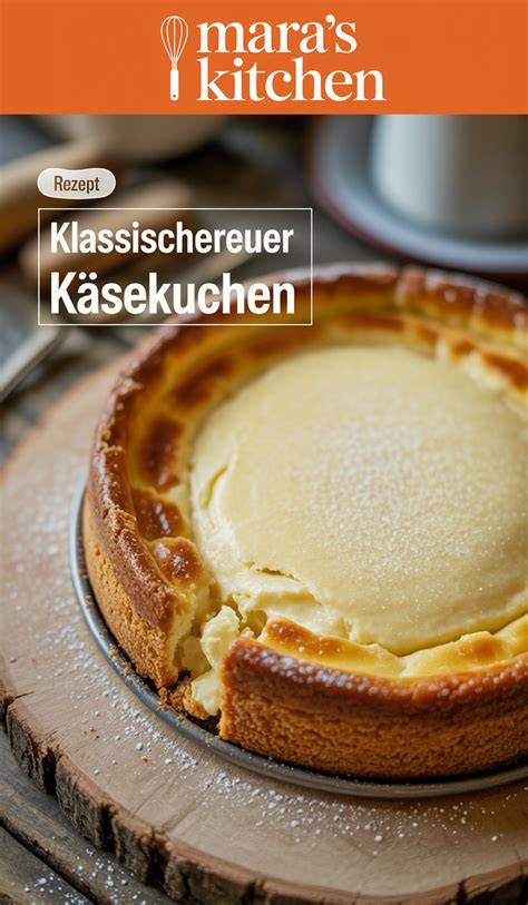 Klassischer deutscher Käsekuchen mit Mürbeteig und Quarkfüllung auf einer rustikalen Holzplatte