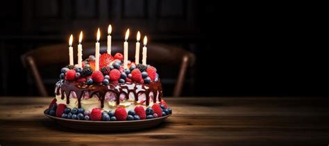 Kleine Geburtstagstorte mit frischem Obst und Kerzen