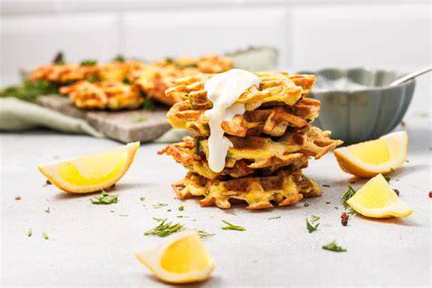 Knusprige Kartoffelwaffeln mit frischen Kräutern serviert