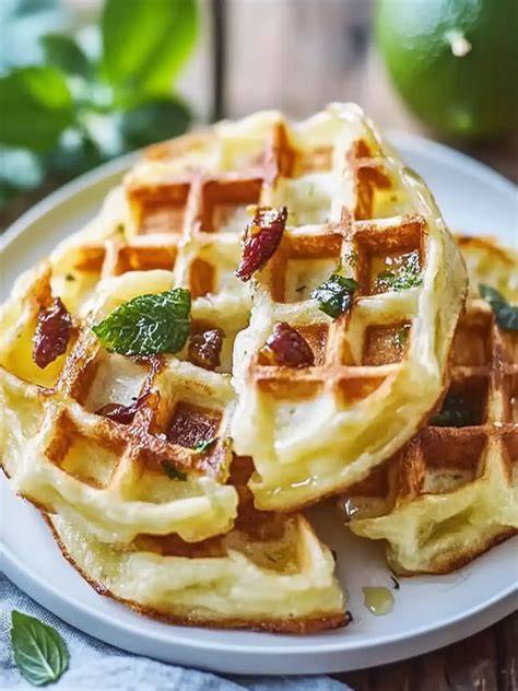 Knusprige herzhafte Waffeln liebevoll angerichtet zum Servieren