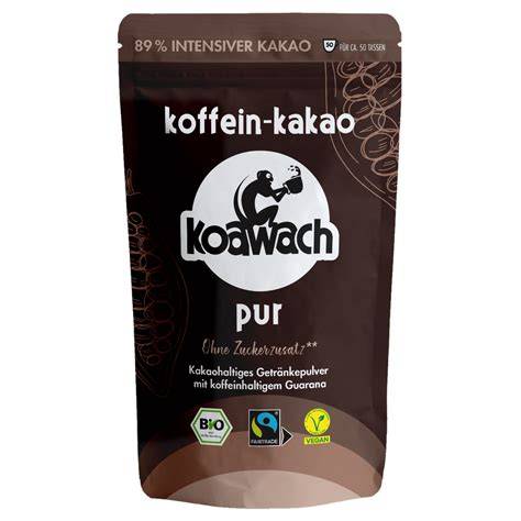 Koawach Packung und Tasse heißen Kakao