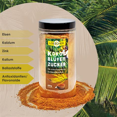 Kokosblütenzucker Kristalle und Kokospalme