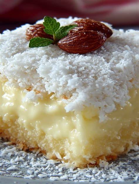 Kokoskuchen mit Pudding als Dessert für einen Kindergeburtstag