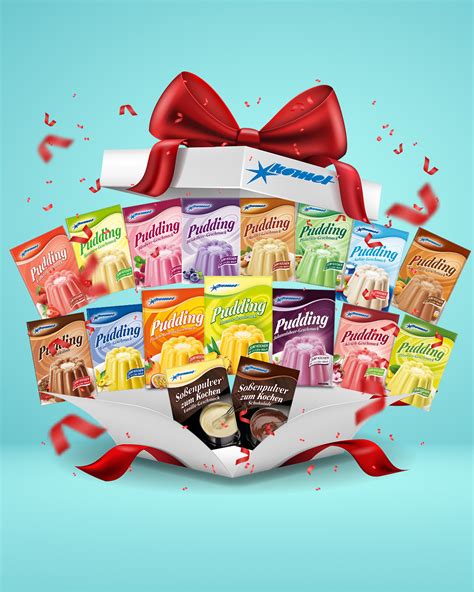 Komet Pudding Geschenkbox mit buntem Design