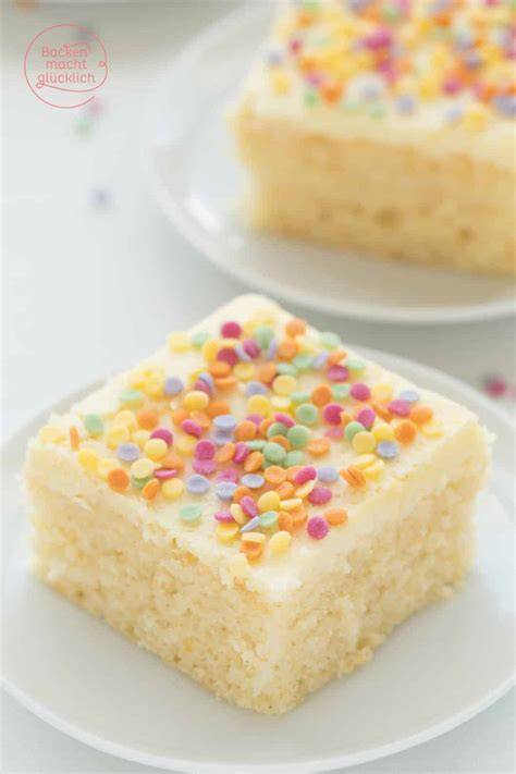 Konfetti-Kuchen mit bunten Zuckerstreuseln auf Blech