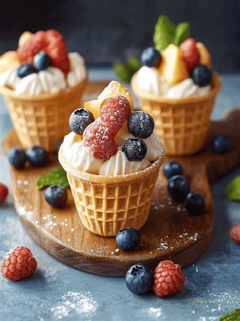 Kreativ dekorierte Waffelbecher auf der Kaffeetafel