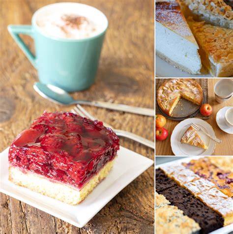 Kreative Auswahl Mini-Kuchen: Carrot Cake, Himbeerkuchen und Marmorkuchen nebeneinander