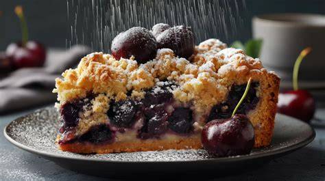Kuchen auf Kühlschrankplatte, bestäubt mit Puderzucker