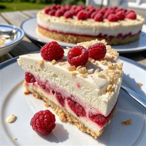 Kuchen ohne Backen auf sommerlich gedecktem Tisch