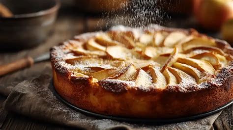 Kuchenauflauf mit Apfelscheiben, frisch gebacken