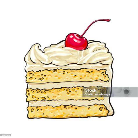 Kuchenstück mit Sahne und Kirsche dekoriert