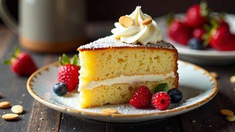 Kuchenstück mit Schokoladenglasur und Sahne