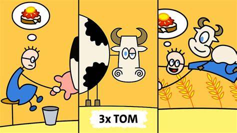 Kuh Luisa und Tom, Erdbeermarmeladebrot, Zeichentrick-Szene