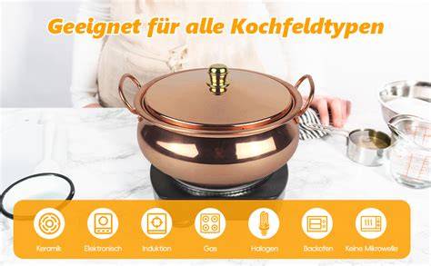Kupfertopf auf Herd beim Marmeladekochen