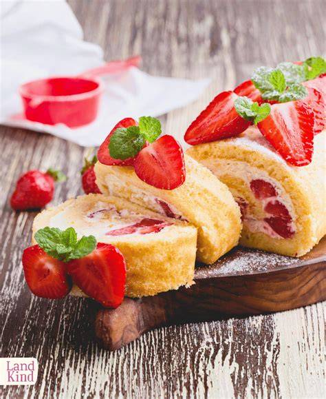 Kuppelkuche mit aufgeschnittenen Erdbeeren und Schokoladendekor
