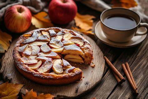 Kuschelige Winterstimmung mit Apfelkuchen, Tee und Kerzenlicht