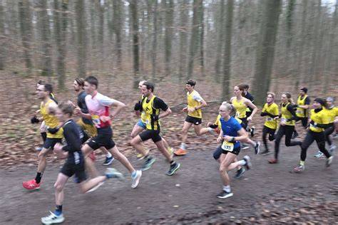 Läufergruppe beim Bremer Schoko Crosslauf auf matschigem Untergrund