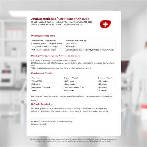 Laborzertifikat, Chargennummer und QR-Code Analyse