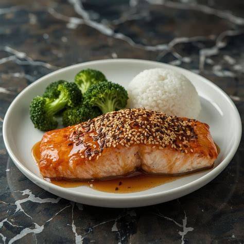 Lachsfilet mit aromatischer Honig-Sesamkruste auf einem Teller