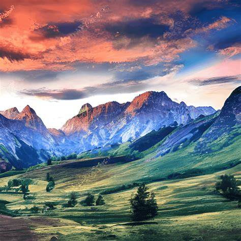 Landschaft mit Bergen und Cakeboard