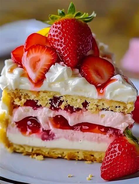 Layered Erdbeer-Topfencreme mit Butterkeksboden und Deko