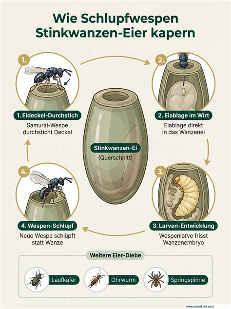 Lebenszyklus Wespe - Grafik vom Ei bis zur Überwinterung