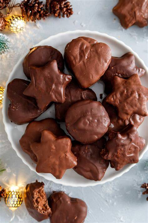 Lebkuchen, vegan und selbstgemacht, mit Zartbitterschokolade überzogen