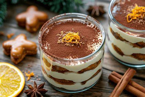 Lebkuchen Tiramisu auf einem festlichen Weihnachtstisch