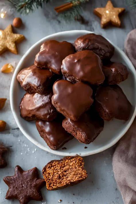 Lebkuchen mit Schokoladenglasur und verschiedenen Deko