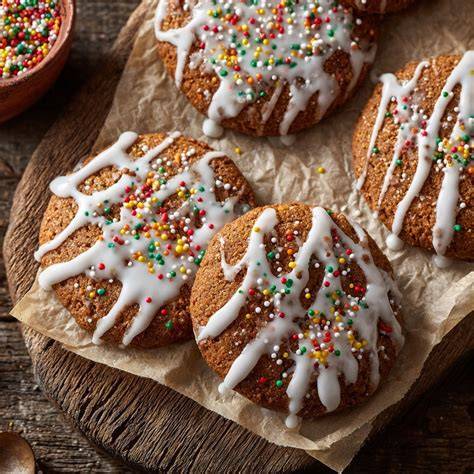 Lebkuchen-Kekse mit verschiedenen Zuckergussverzierungen