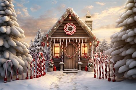 Lebkuchenhaus mit bunten Süßigkeiten und Kokosflocken als Schnee