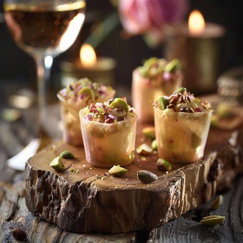 Lebkuchenkranz mit Glasur und Pistazien auf Holzbrett