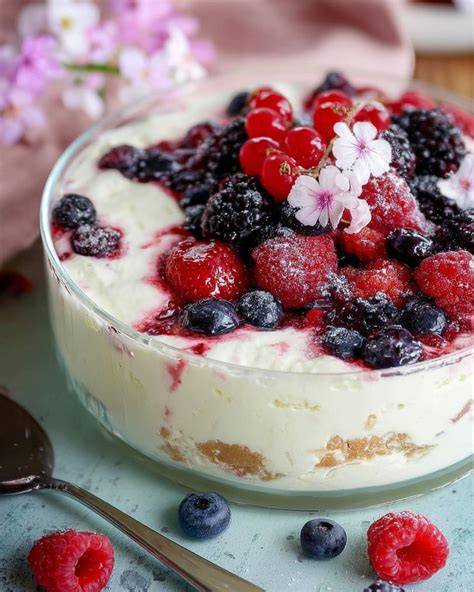Limetten- und Beerenmix als Schicht zwischen Quarkcreme