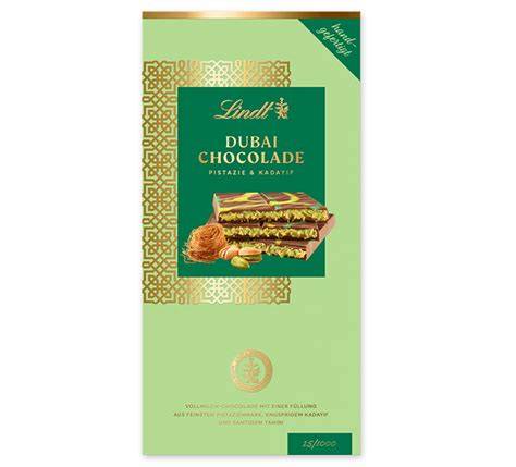 Limitierte Lindt Dubai-Schokolade-Auslage