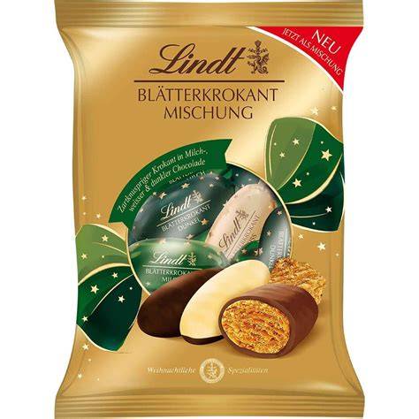 Lindt Blätterkrokant Produktabbildung und Zutatenübersicht