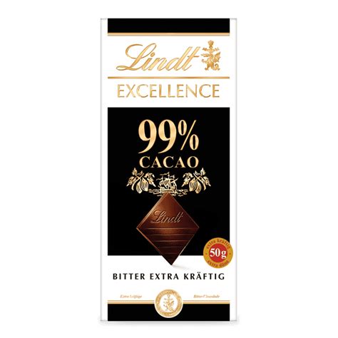 Lindt Excellence 99 % Kakao Tafel und Zutaten im Überblick