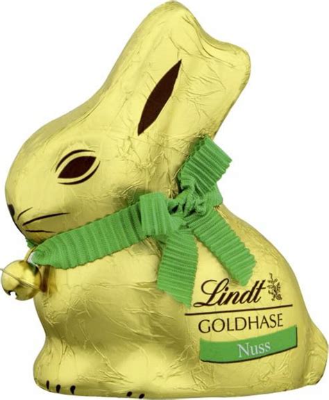 Lindt Goldhase Nuss mit grüner Schleife und Haselnussanteil