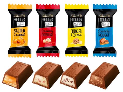 Lindt Hello Sorten: Caramel, Cookies, Strawberry, Nougat